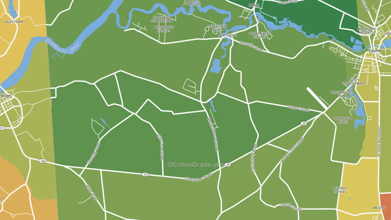 Portsville, DE Map of Drug-Related Crime Rates