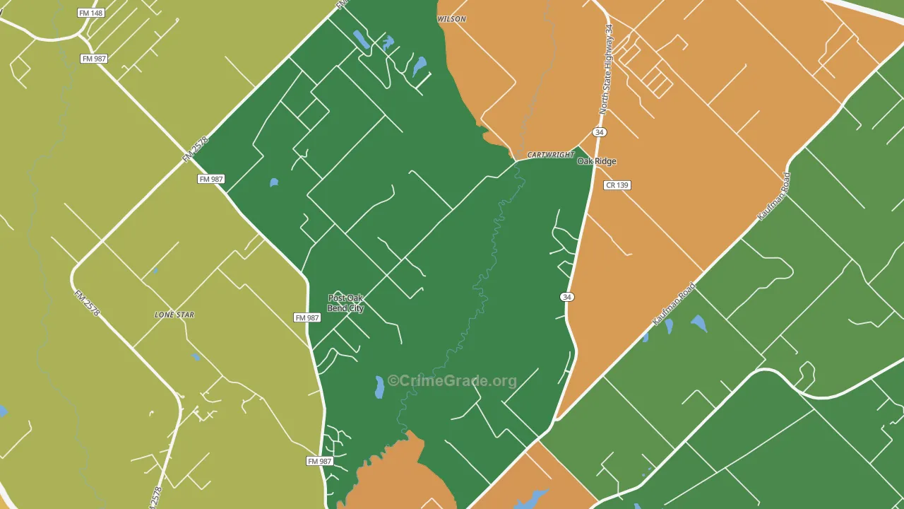 Post Oak Bend City, TX Map of Drug-Related Crime Rates