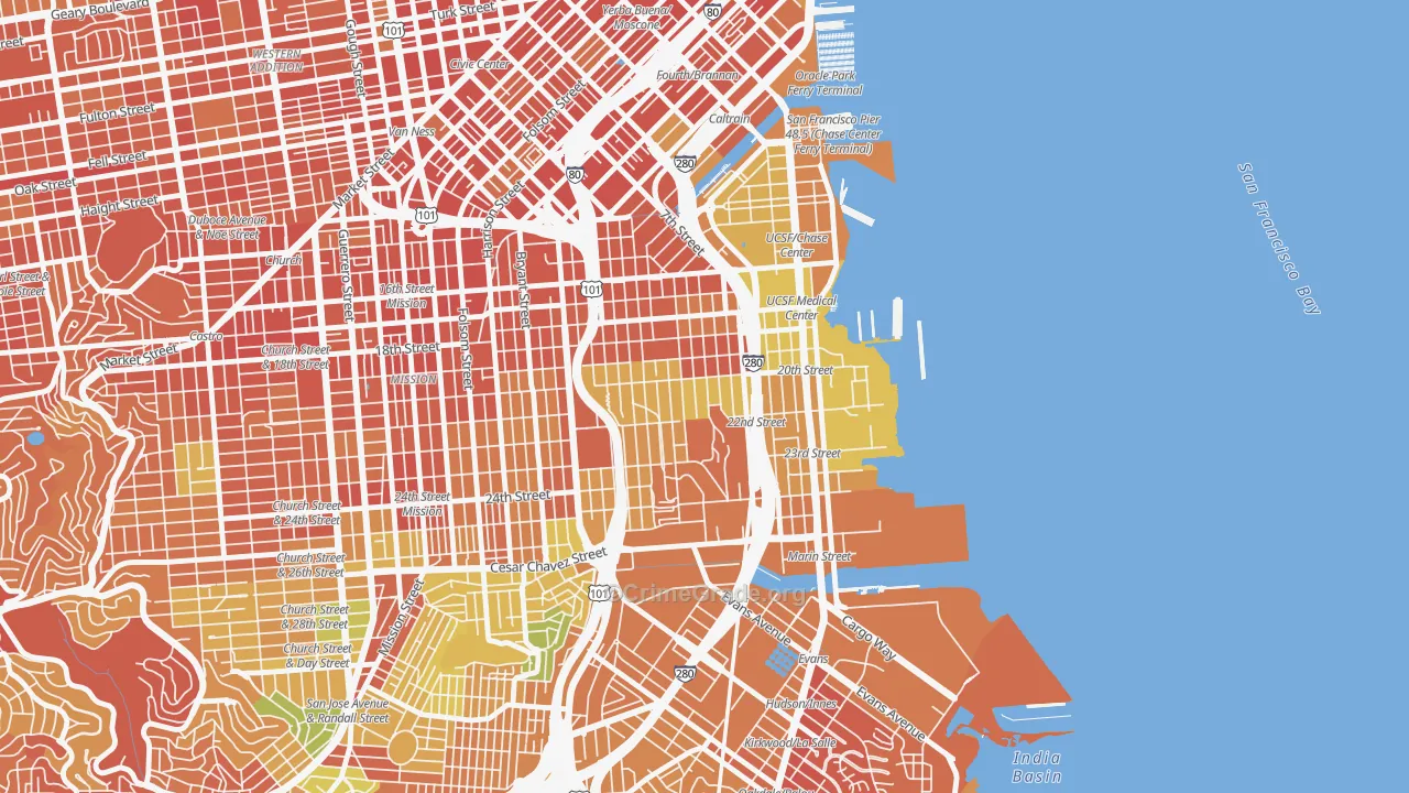 Potrero, San Francisco, CA Map of Drug-Related Crime Rates