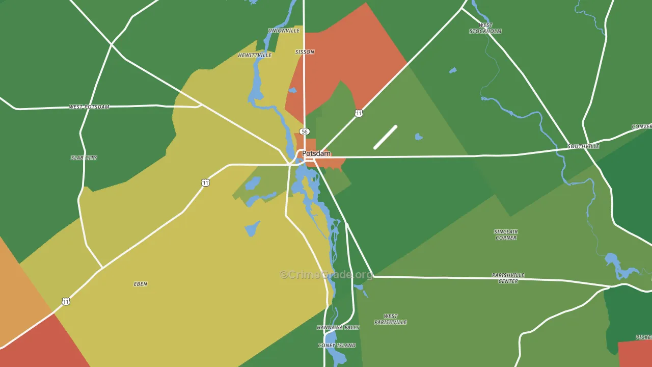 Potsdam, NY Map of Drug-Related Crime Rates