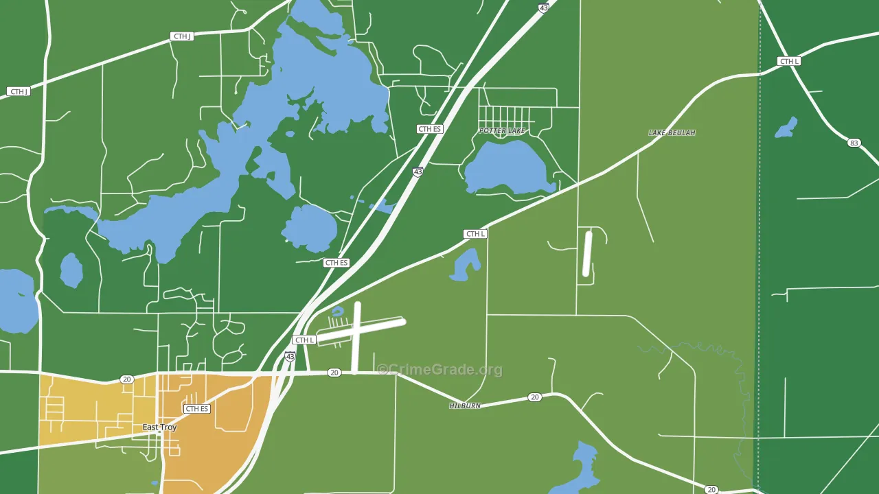 Potter Lake, WI Map of Drug-Related Crime Rates