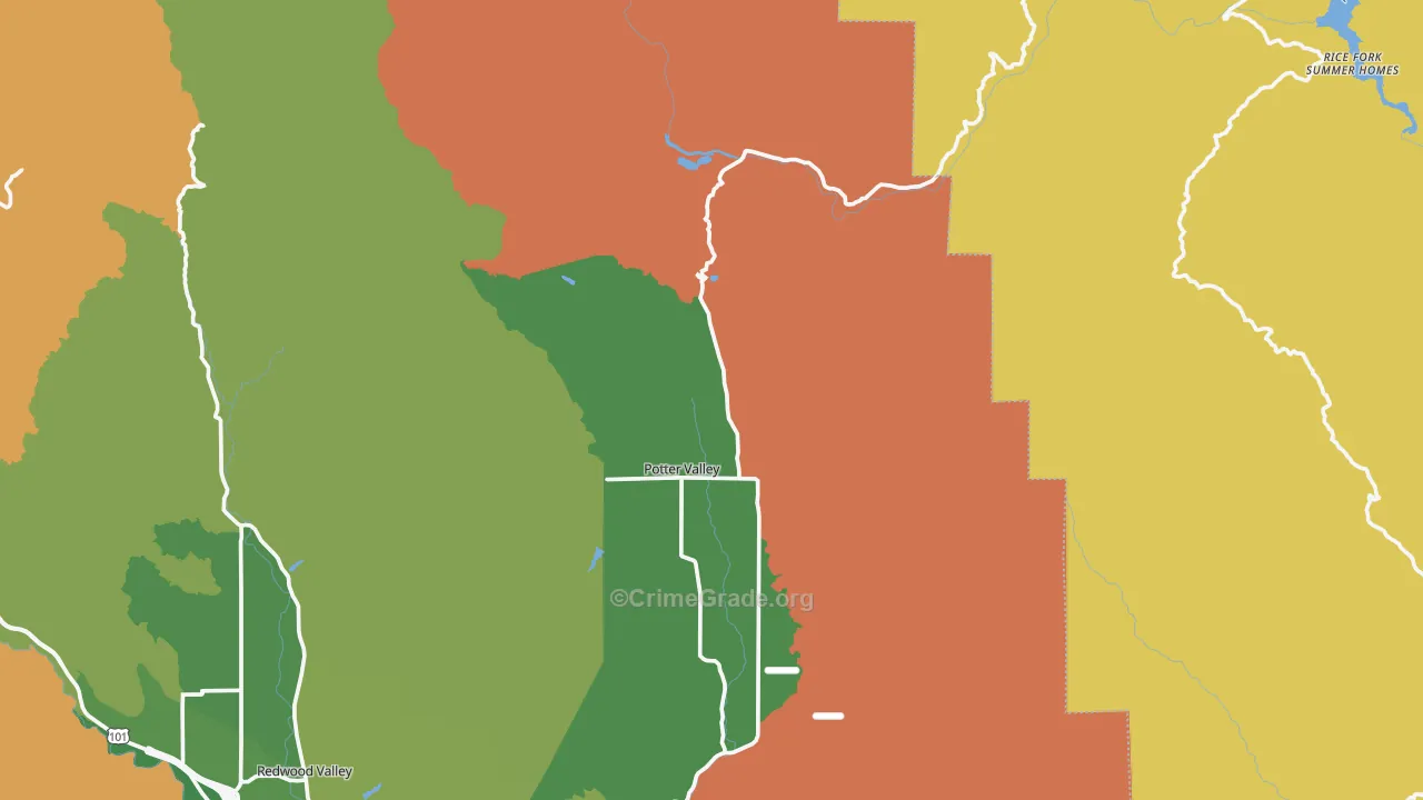 Potter Valley, CA Map of Drug-Related Crime Rates