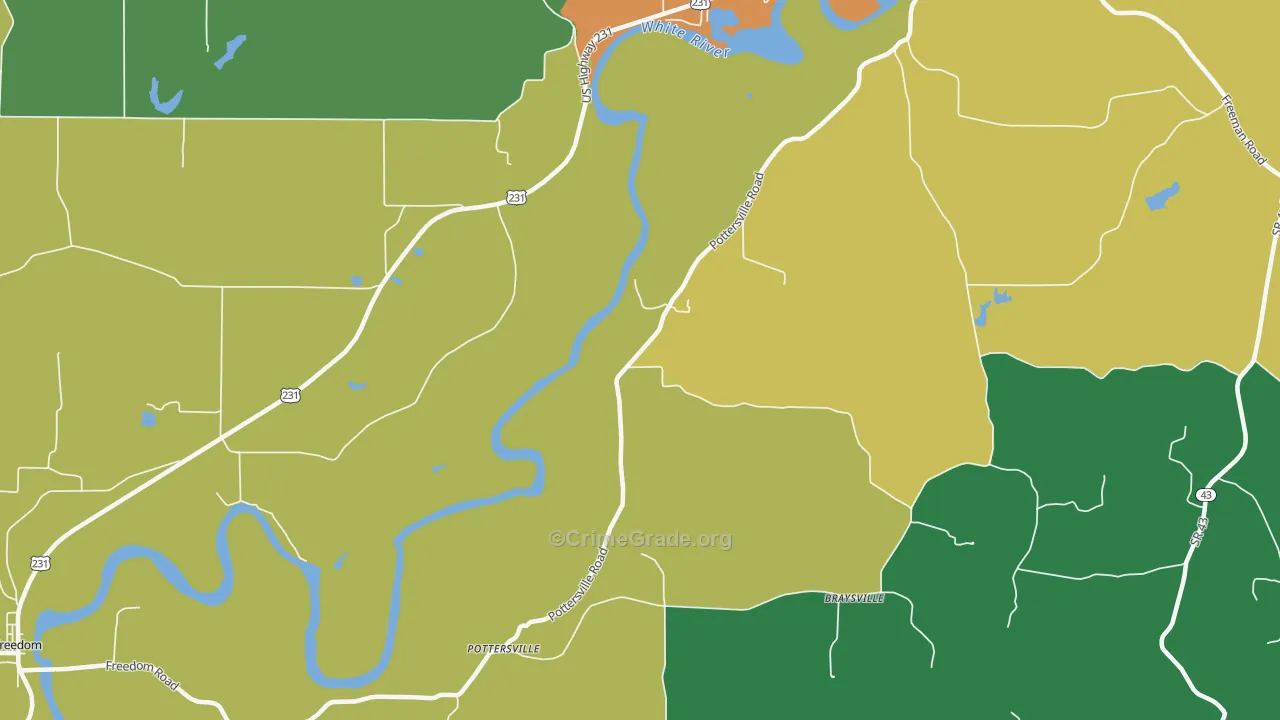 Pottersville, IN Map of Drug-Related Crime Rates