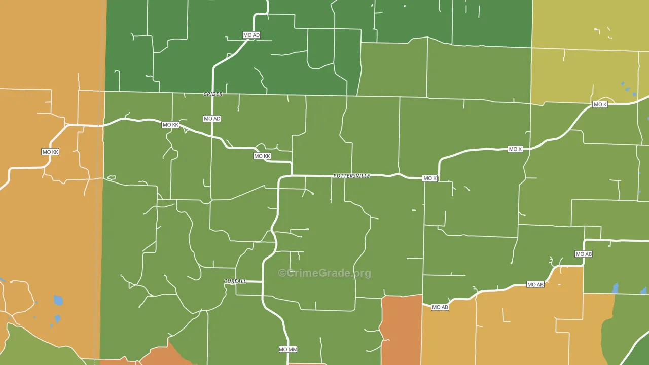 Pottersville, MO Map of Drug-Related Crime Rates