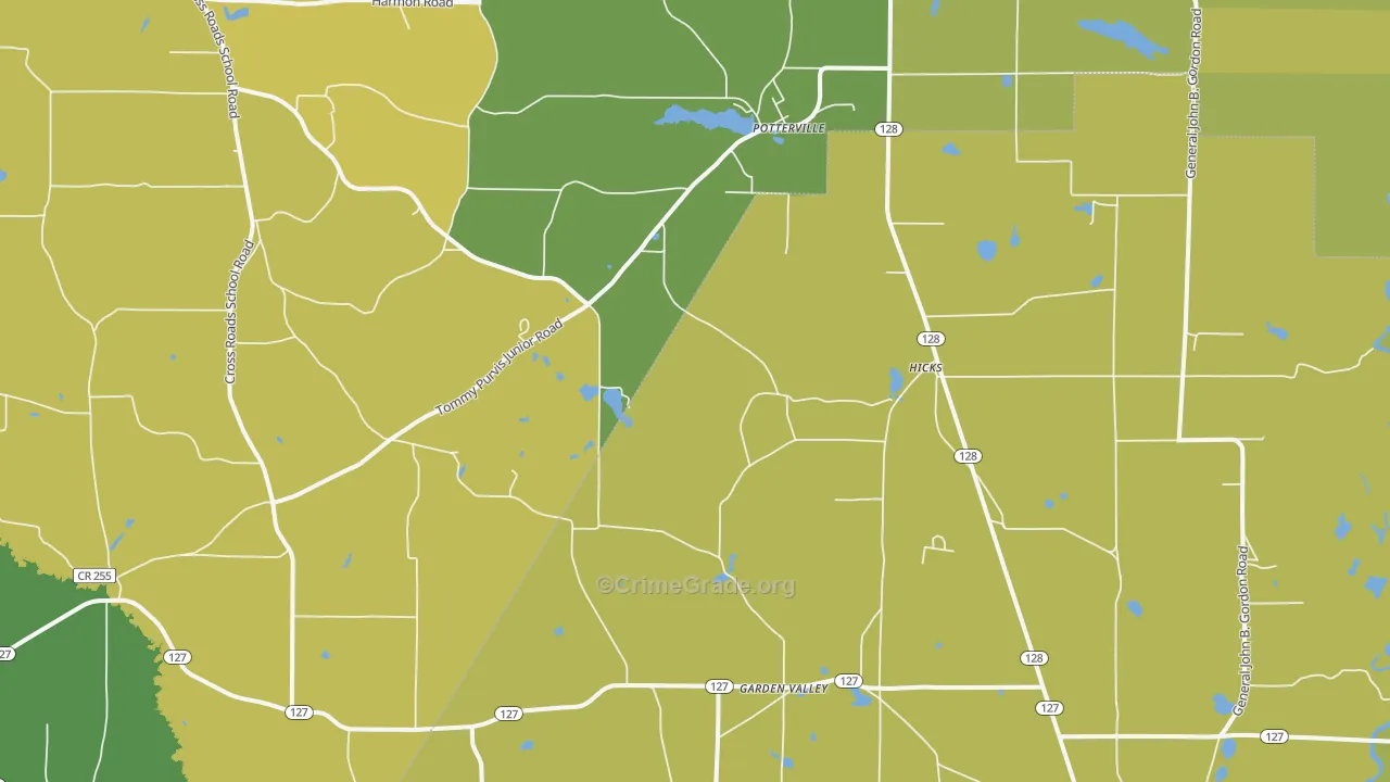 Potterville, GA Map of Drug-Related Crime Rates