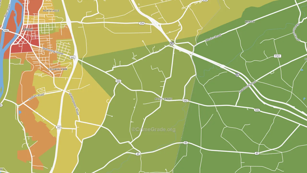 Potts Grove, PA Map of Drug-Related Crime Rates