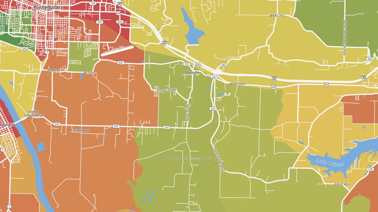 Pottsville, AR Map of Drug-Related Crime Rates