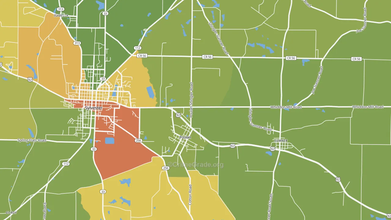 Poulan, GA Map of Drug-Related Crime Rates