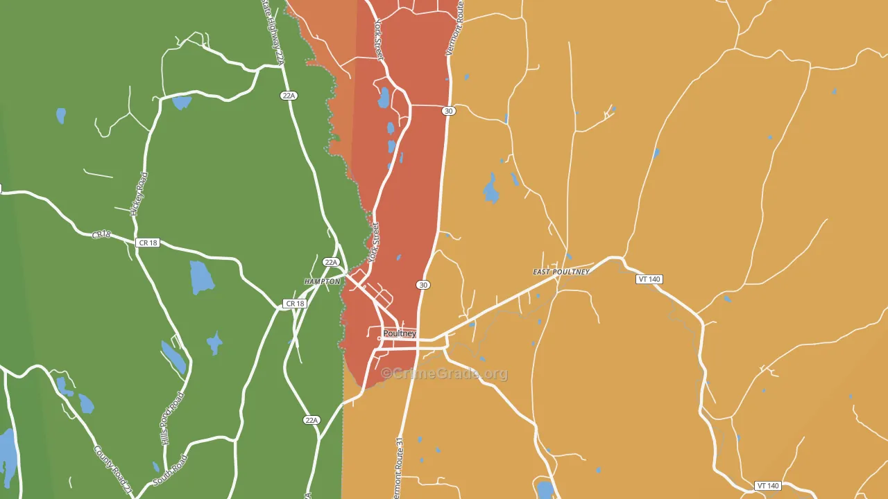 Poultney, VT Map of Drug-Related Crime Rates