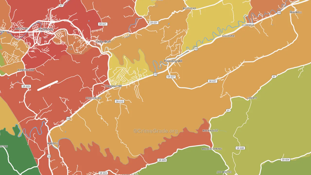 Pounding Mill, VA Map of Drug-Related Crime Rates