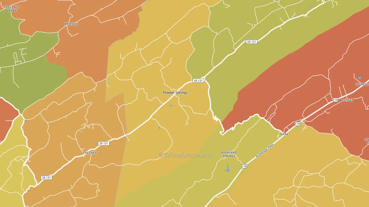 Powder Springs, TN Map of Drug-Related Crime Rates