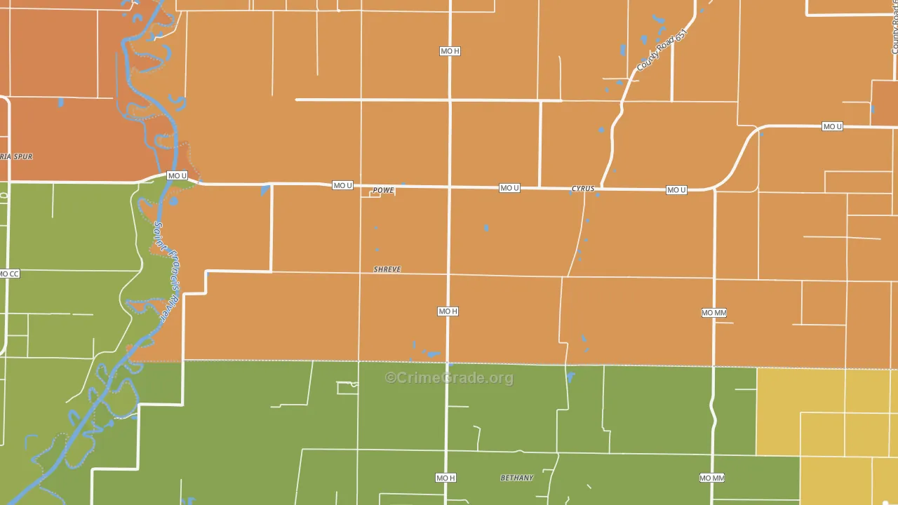Powe, MO Map of Drug-Related Crime Rates