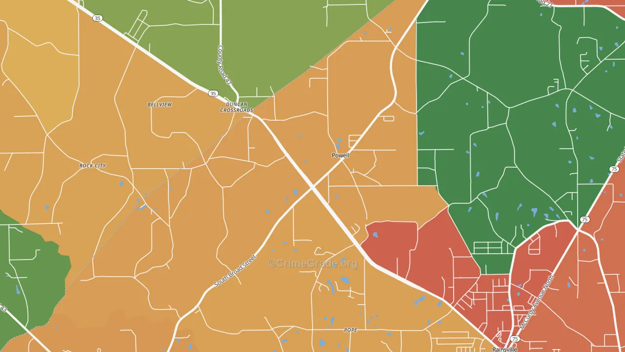 Powell, AL Map of Drug-Related Crime Rates