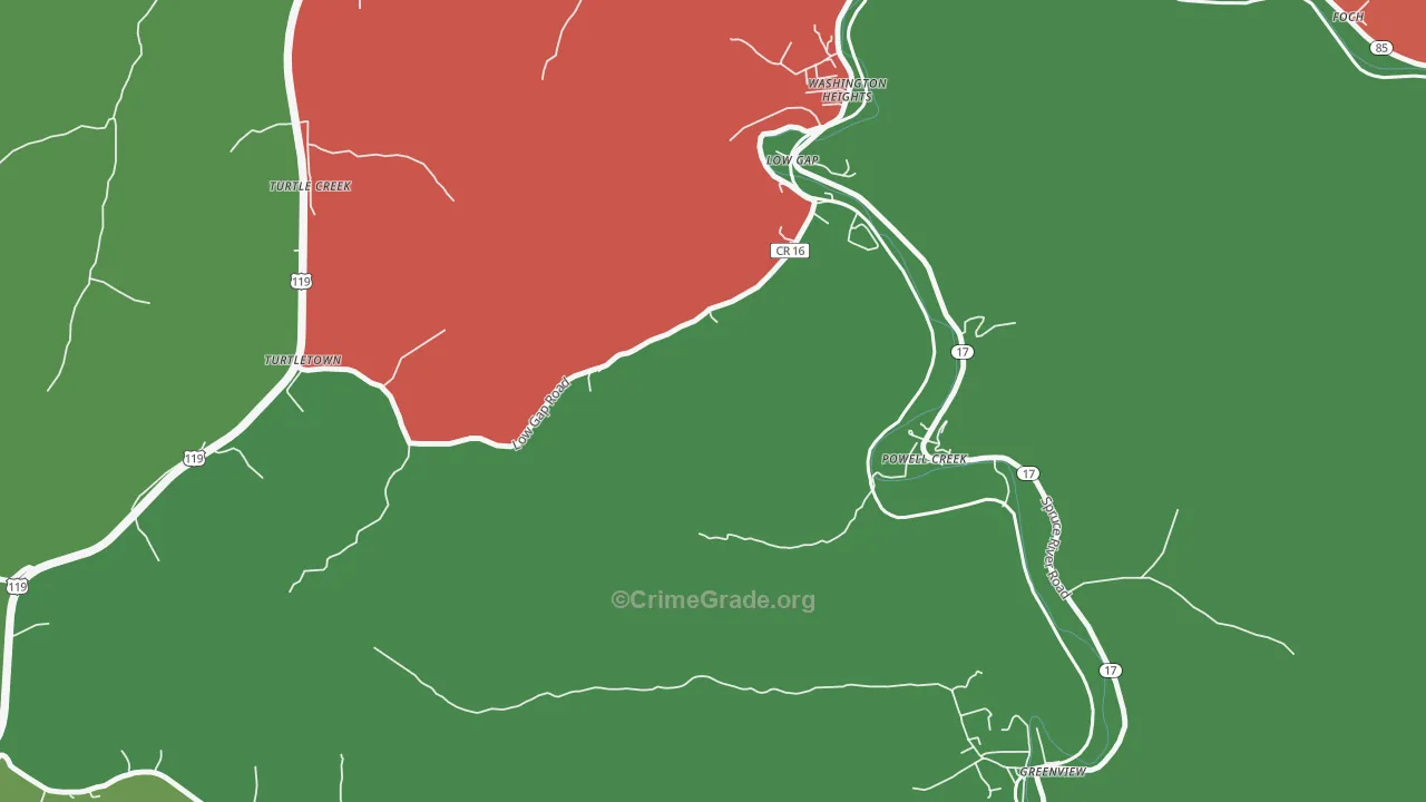 Powell Creek, WV Map of Drug-Related Crime Rates