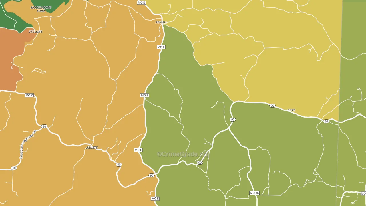 Powell, MO Map of Drug-Related Crime Rates