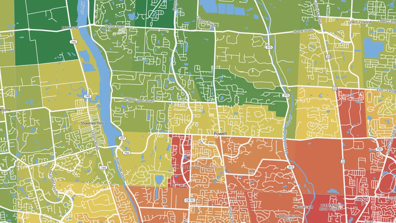 Powell, OH Map of Drug-Related Crime Rates