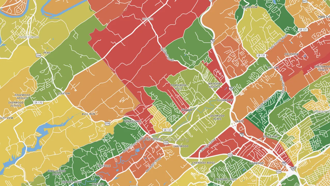 Powell, TN Map of Drug-Related Crime Rates