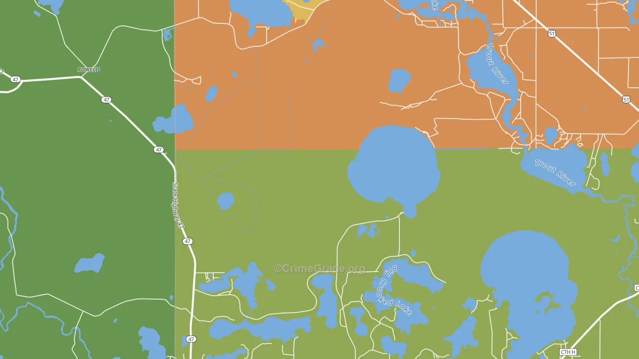 Powell, WI Map of Drug-Related Crime Rates