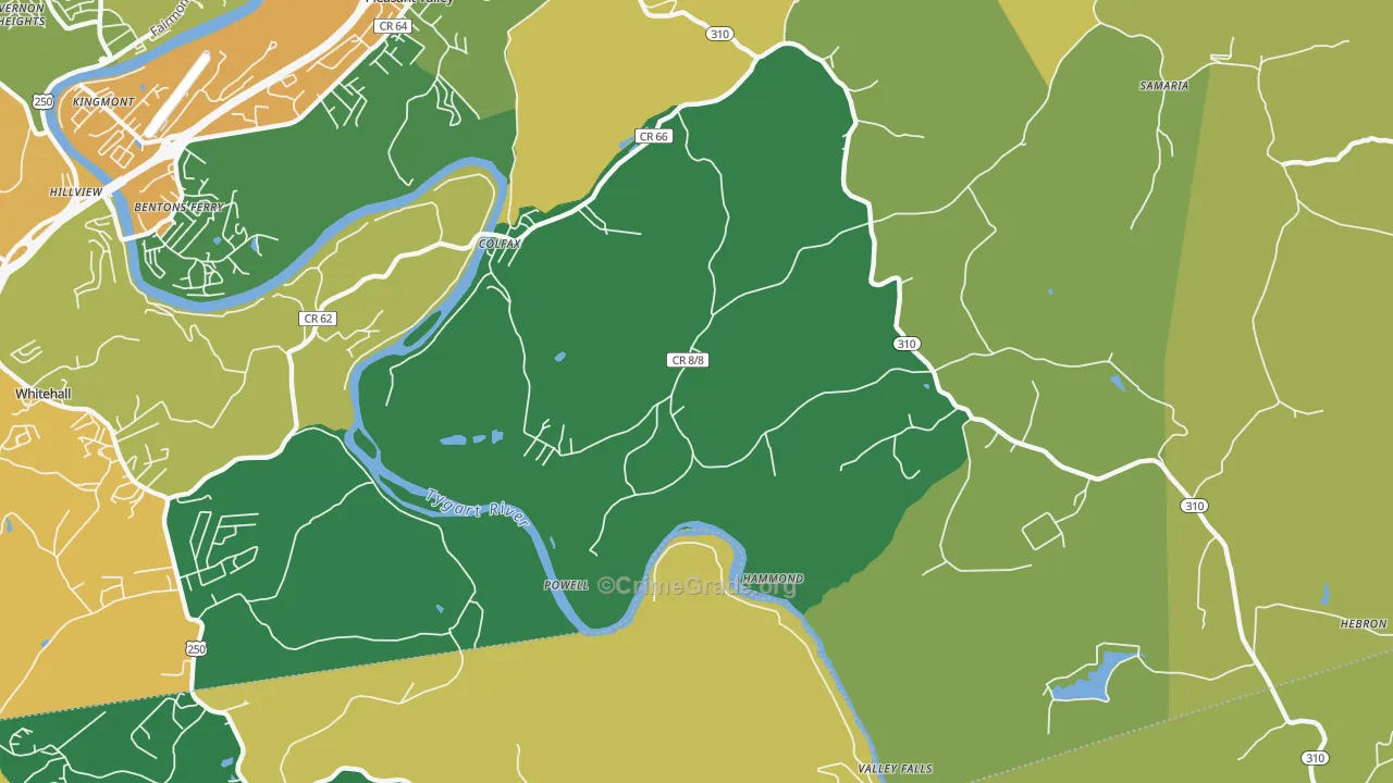 Powell, WV Map of Drug-Related Crime Rates