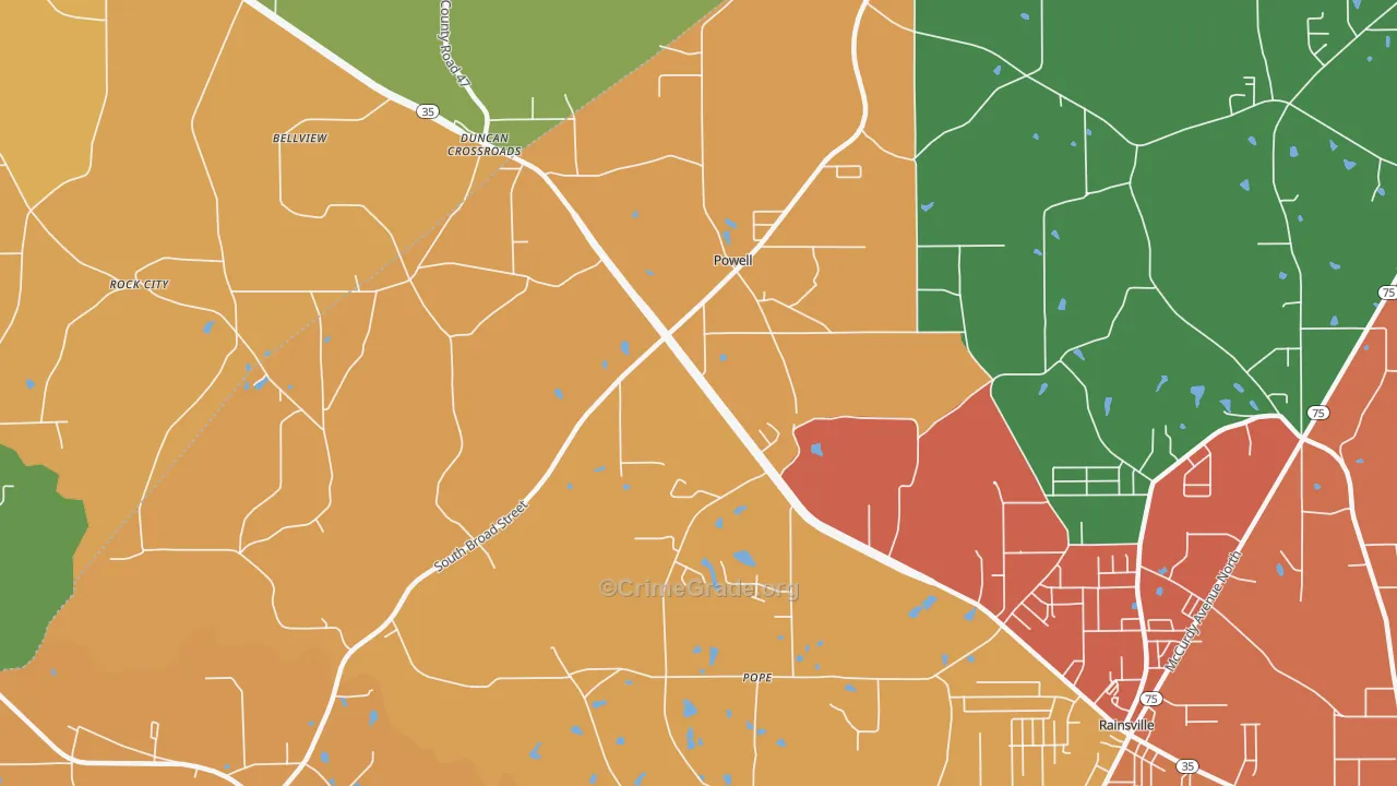 Powells Crossroads, AL Map of Drug-Related Crime Rates