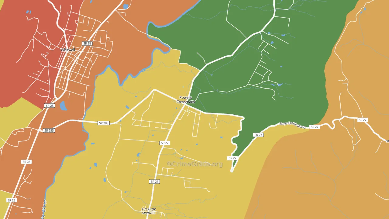 Powells Crossroads, TN Map of Drug-Related Crime Rates