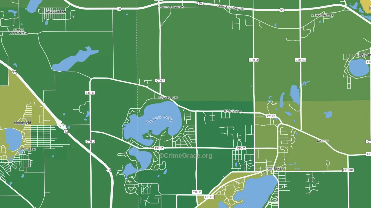 Powers Lake, WI Map of Drug-Related Crime Rates