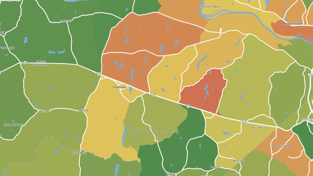 Powhatan County, VA Map of Drug-Related Crime Rates