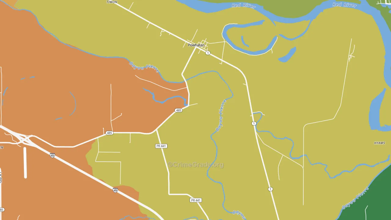 Powhatan, LA Map of Drug-Related Crime Rates