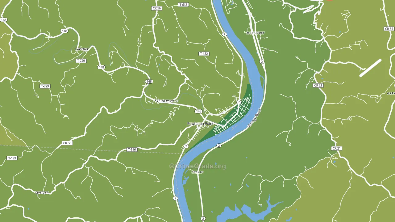 Powhatan Point, OH Map of Drug-Related Crime Rates