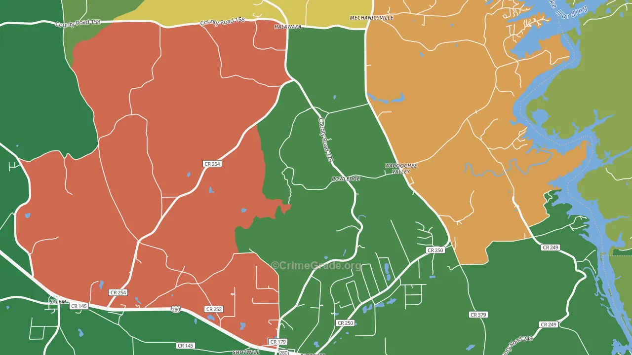 Powledge, AL Map of Drug-Related Crime Rates