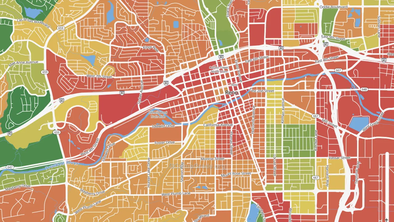 Powning Addition, Reno, NV Map of Drug-Related Crime Rates
