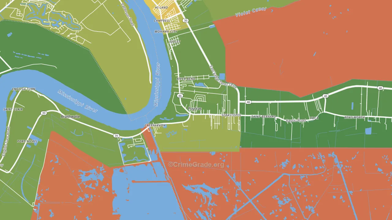 Poydras, LA Map of Drug-Related Crime Rates