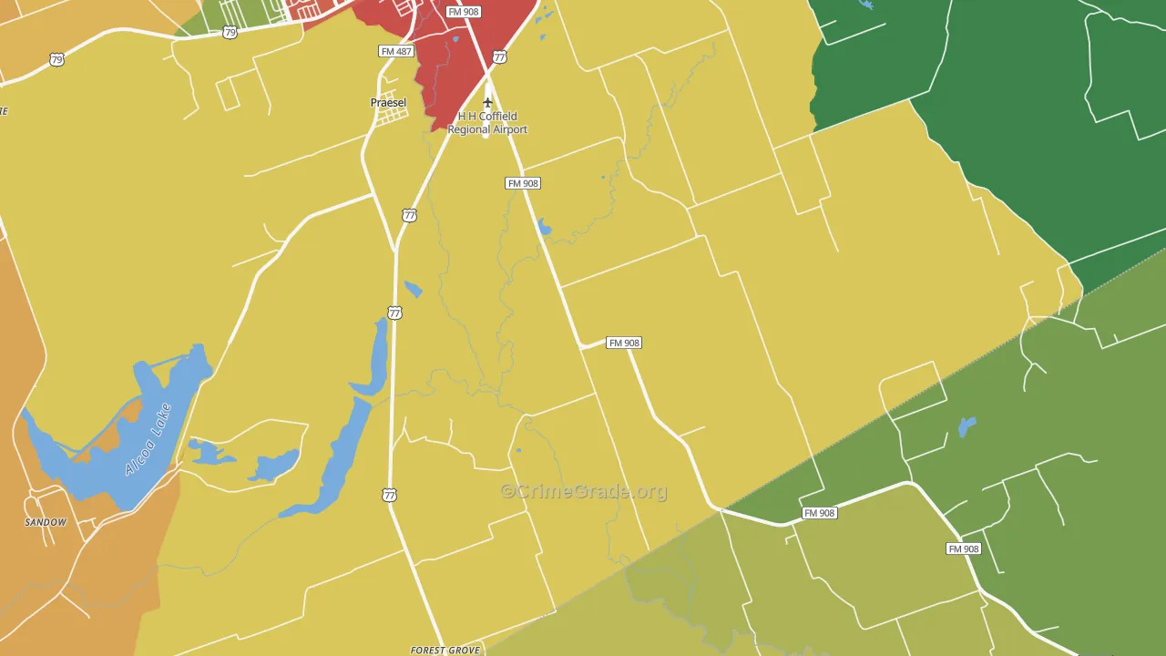 Praesel, TX Map of Drug-Related Crime Rates
