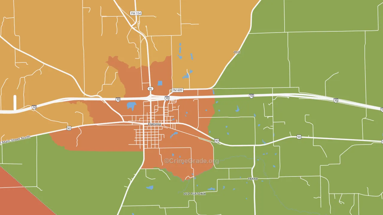 Praha, TX Map of Drug-Related Crime Rates