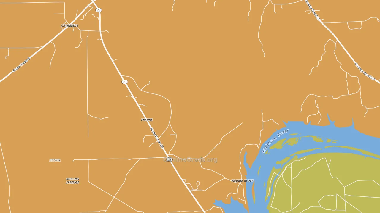 Prairie, AL Map of Drug-Related Crime Rates