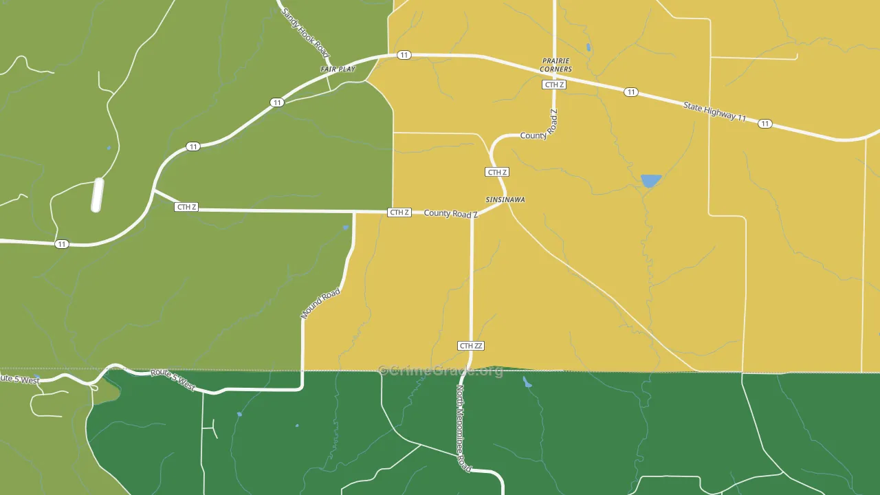 Prairie Corners, WI Map of Drug-Related Crime Rates