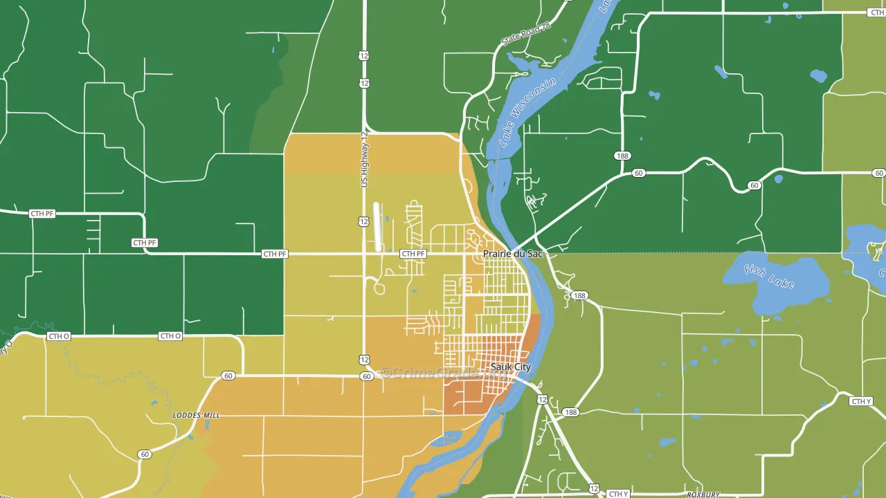 Prairie Du Sac, WI Map of Drug-Related Crime Rates