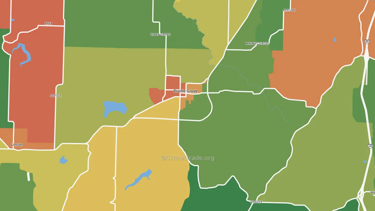 Prairie Grove, AR Map of Drug-Related Crime Rates