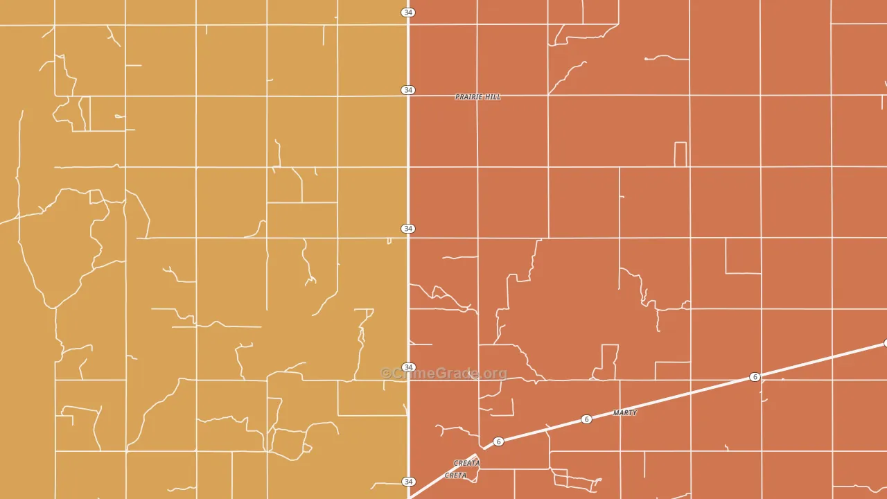 Prairie Hill, OK Map of Drug-Related Crime Rates