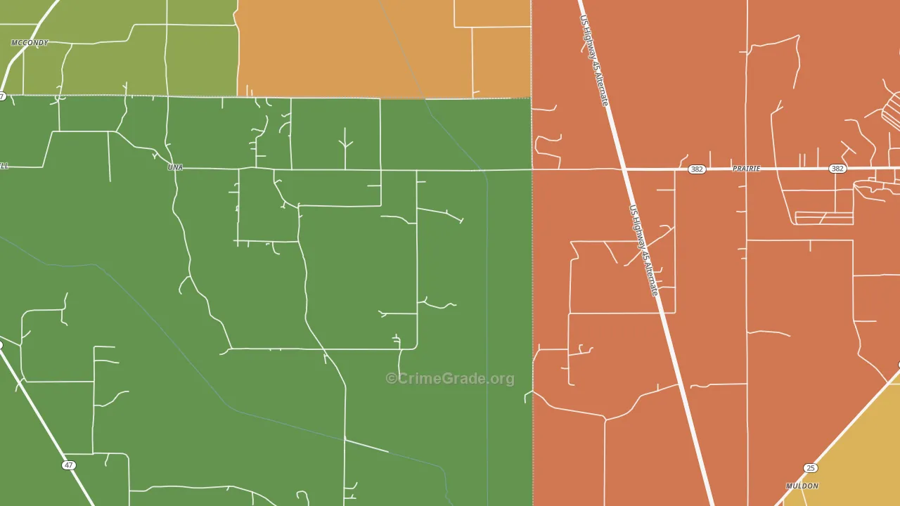 Prairie, MS Map of Drug-Related Crime Rates