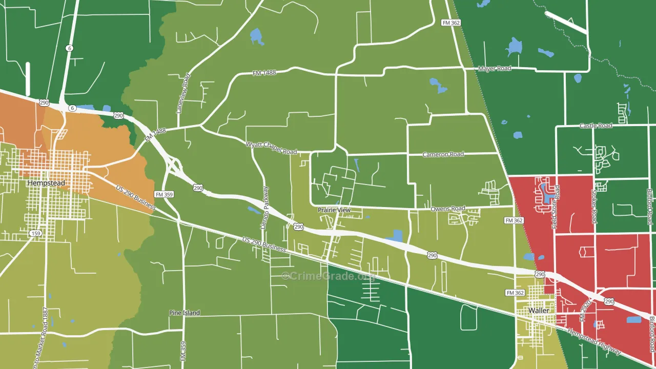 Prairie View, TX Map of Drug-Related Crime Rates