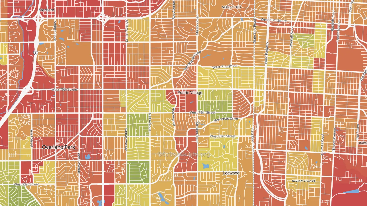 Prairie Village, KS Map of Drug-Related Crime Rates