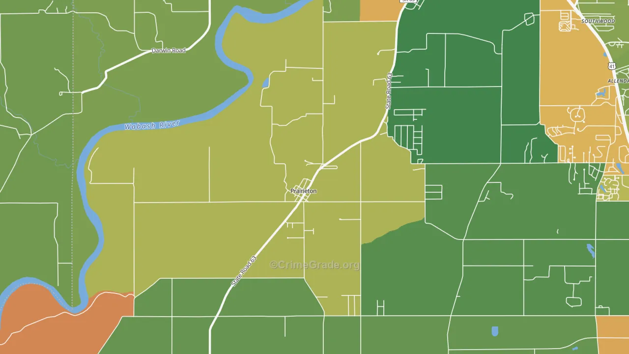 Prairieton, IN Map of Drug-Related Crime Rates