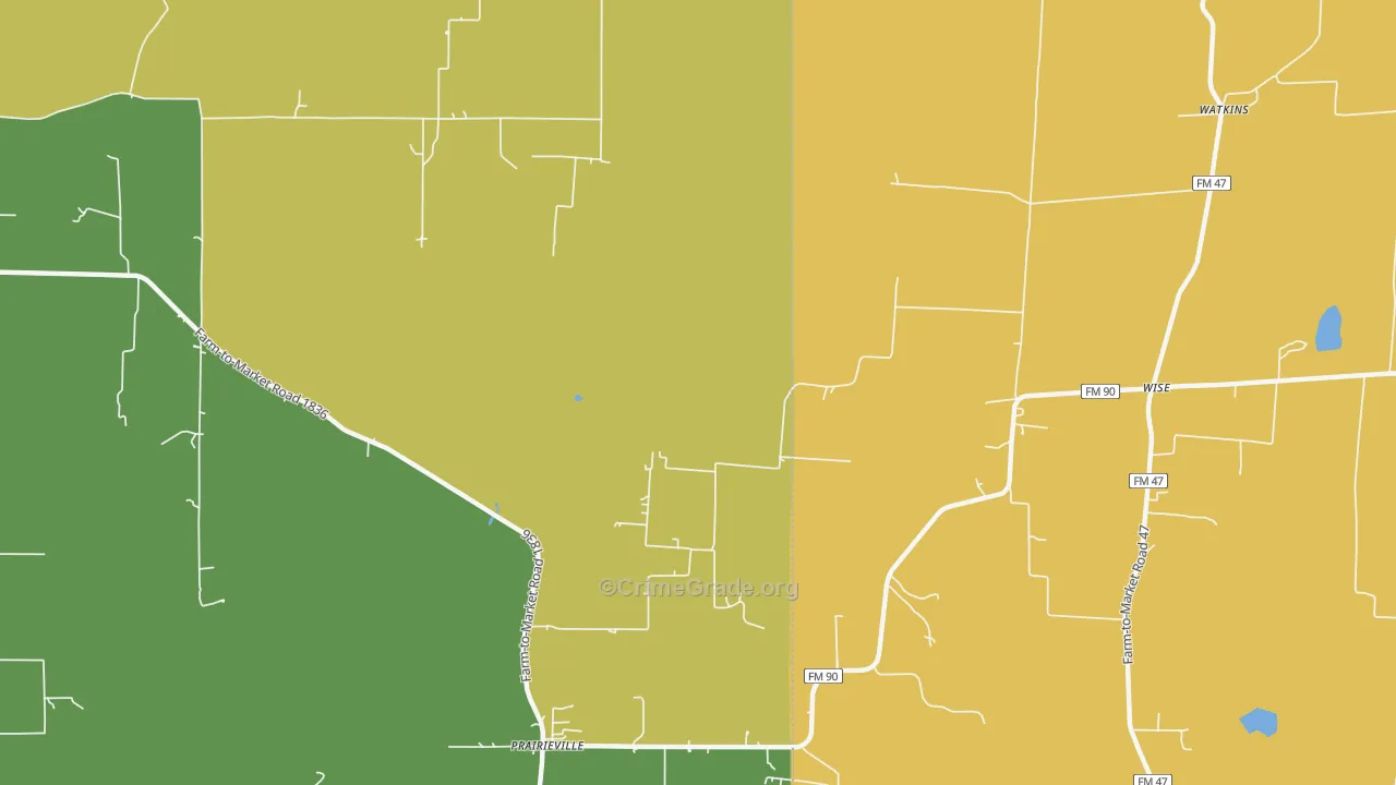 Prairieville, TX Map of Drug-Related Crime Rates