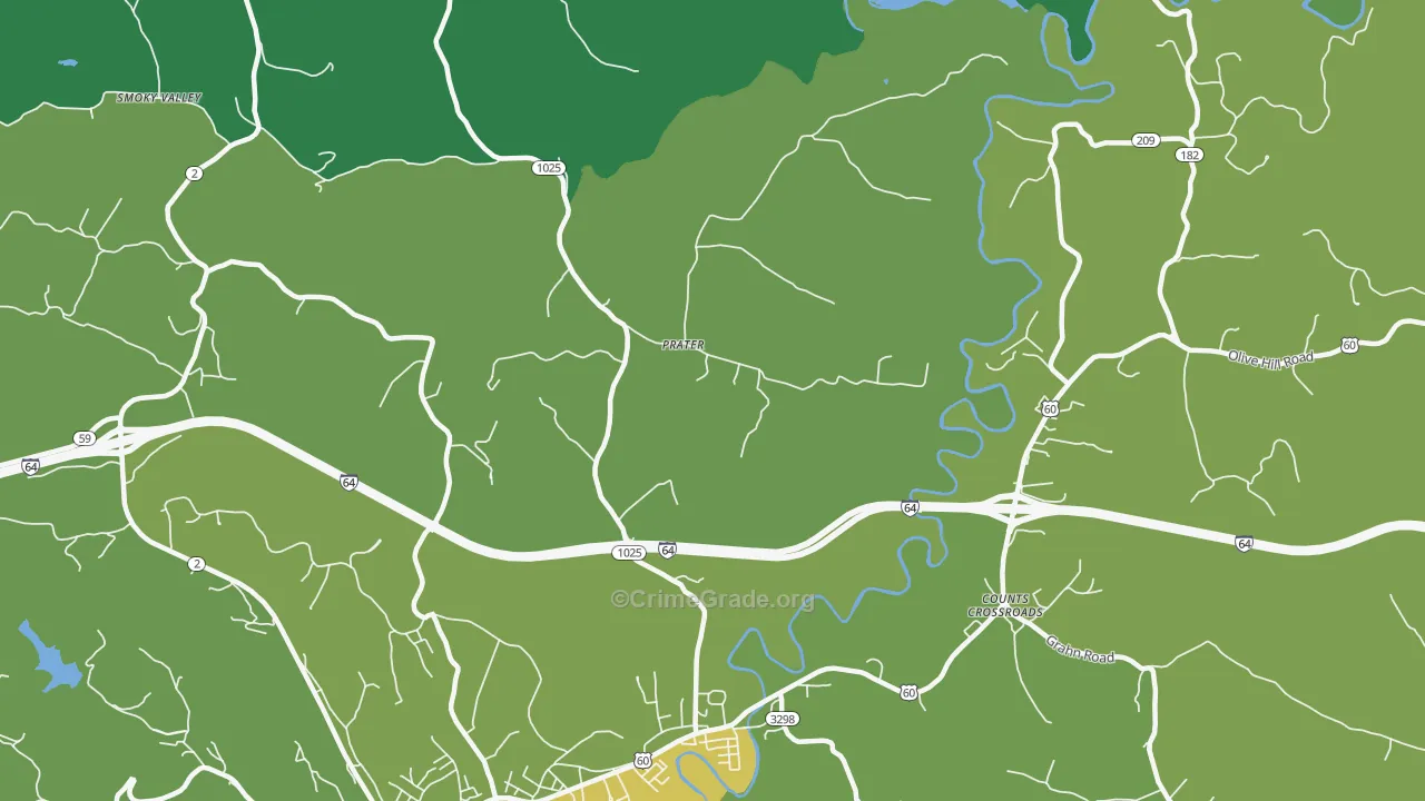 Prater, KY Map of Drug-Related Crime Rates