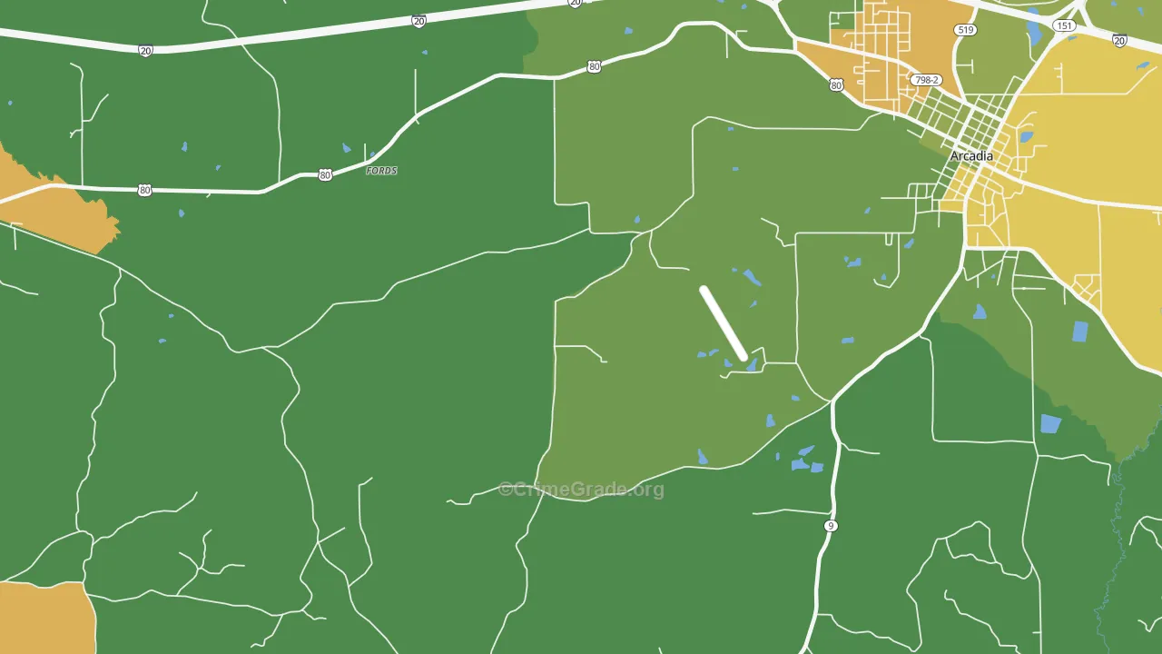 Pratt, LA Map of Drug-Related Crime Rates
