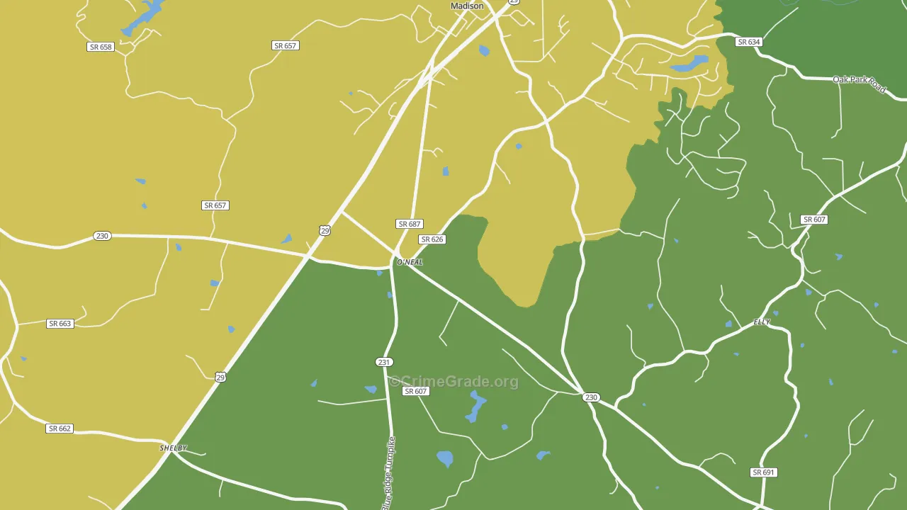 Pratts, VA Map of Drug-Related Crime Rates