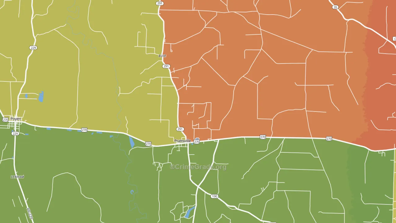 Prattsville, AR Map of Drug-Related Crime Rates