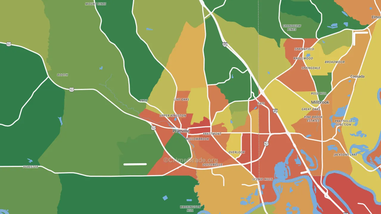 Prattville, AL Map of Drug-Related Crime Rates