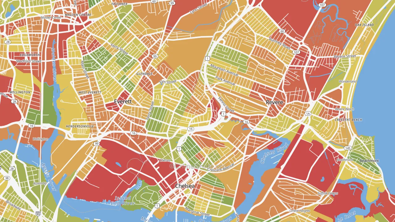 Prattville, Chelsea, MA Map of Drug-Related Crime Rates